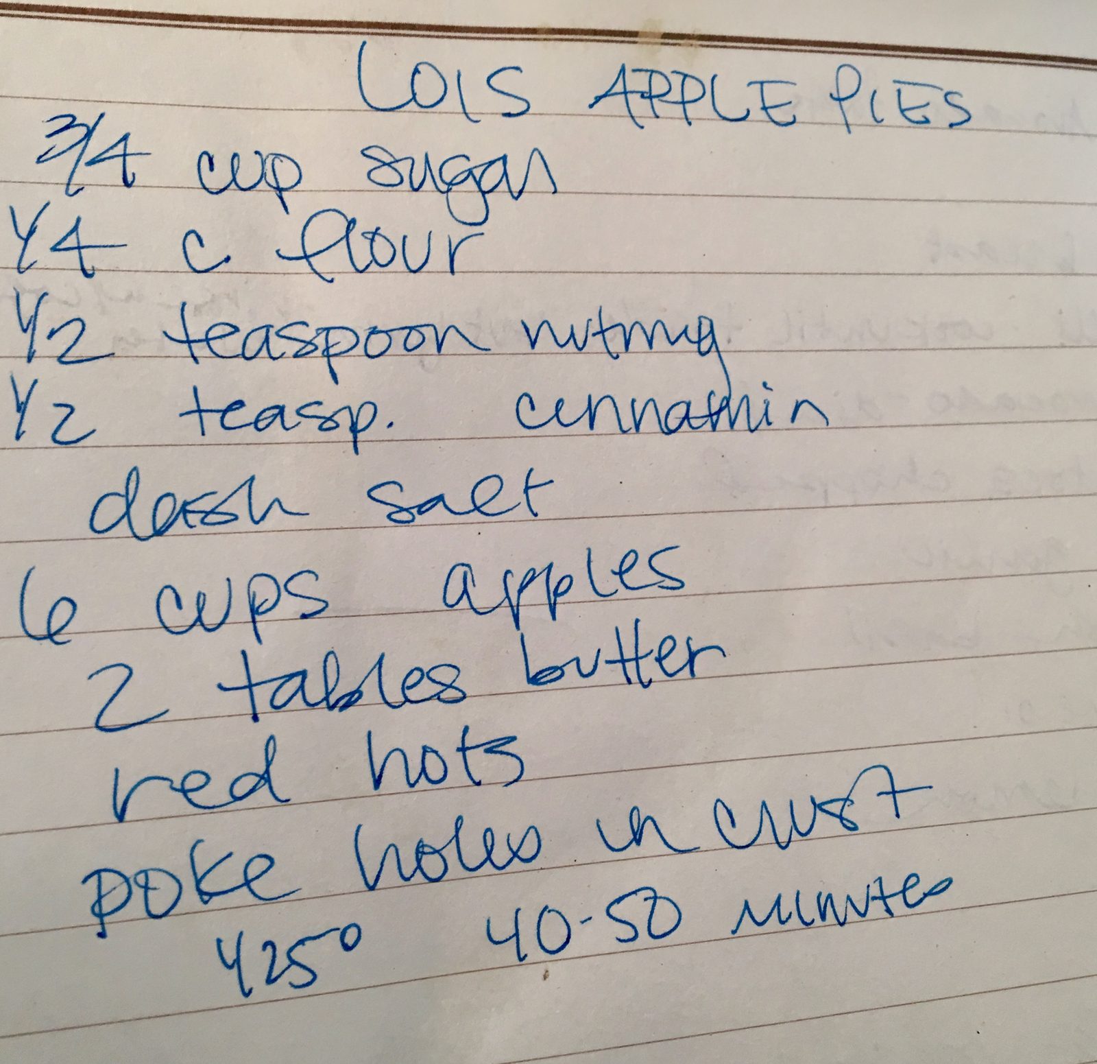 Original handwritten recipe card